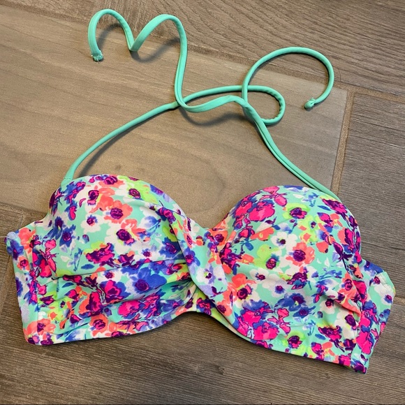 Rue 21 Rue Bleu Neon Floral Padded Bikini Top Women’s Size Small - Picture 2 of 8